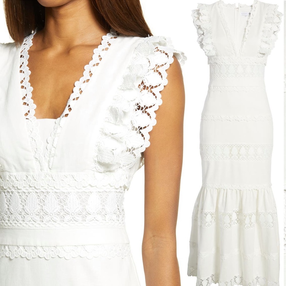 Endless Rose Lace Trim Linen & Cotton Ruffle Dress. Worn 1 time - bridal shower